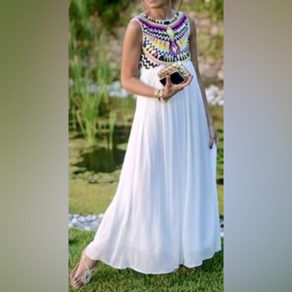 Aztec style embroidered maxi dress
